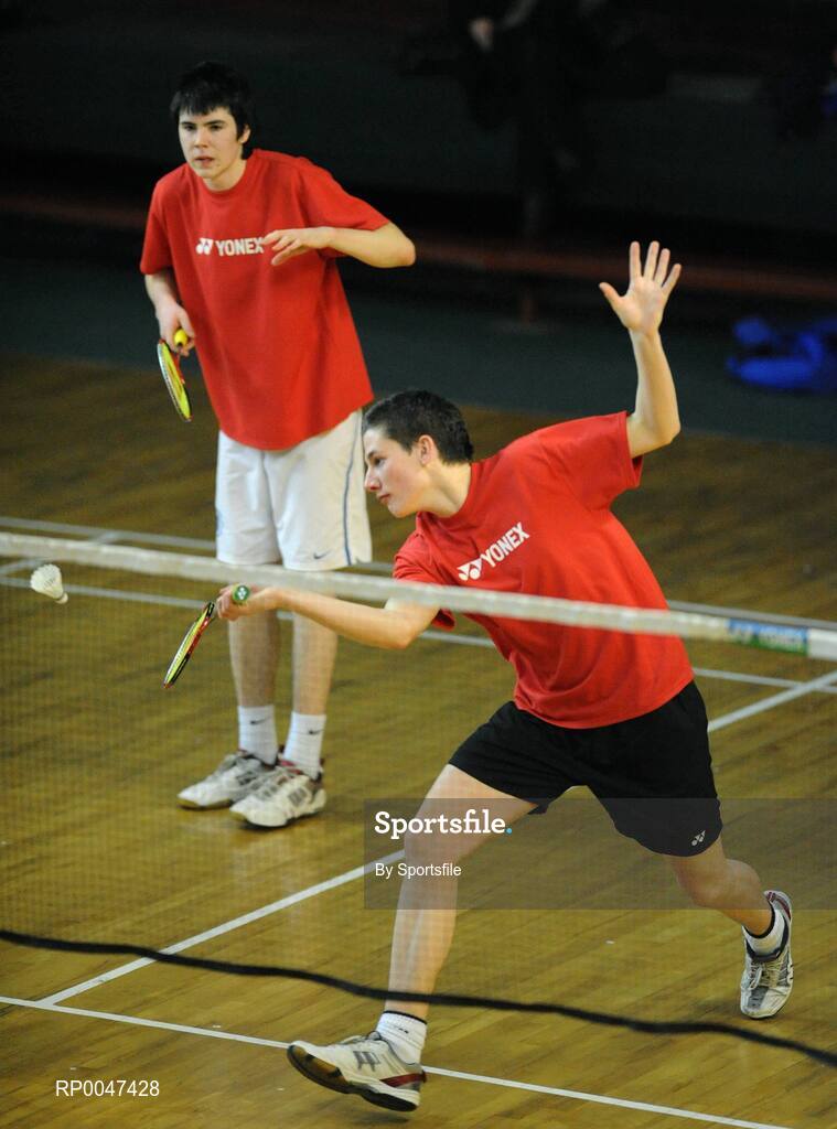 2 February 2008; Tony Murphy, left, and Sam Clegg in action during Round 2 of the Mens Senior Doubles. Irish Senior National Badminton Championships 2008, Badminton Centre, Baldoyle, Dublin. Photo by Sportsfile  *** Local Caption ***