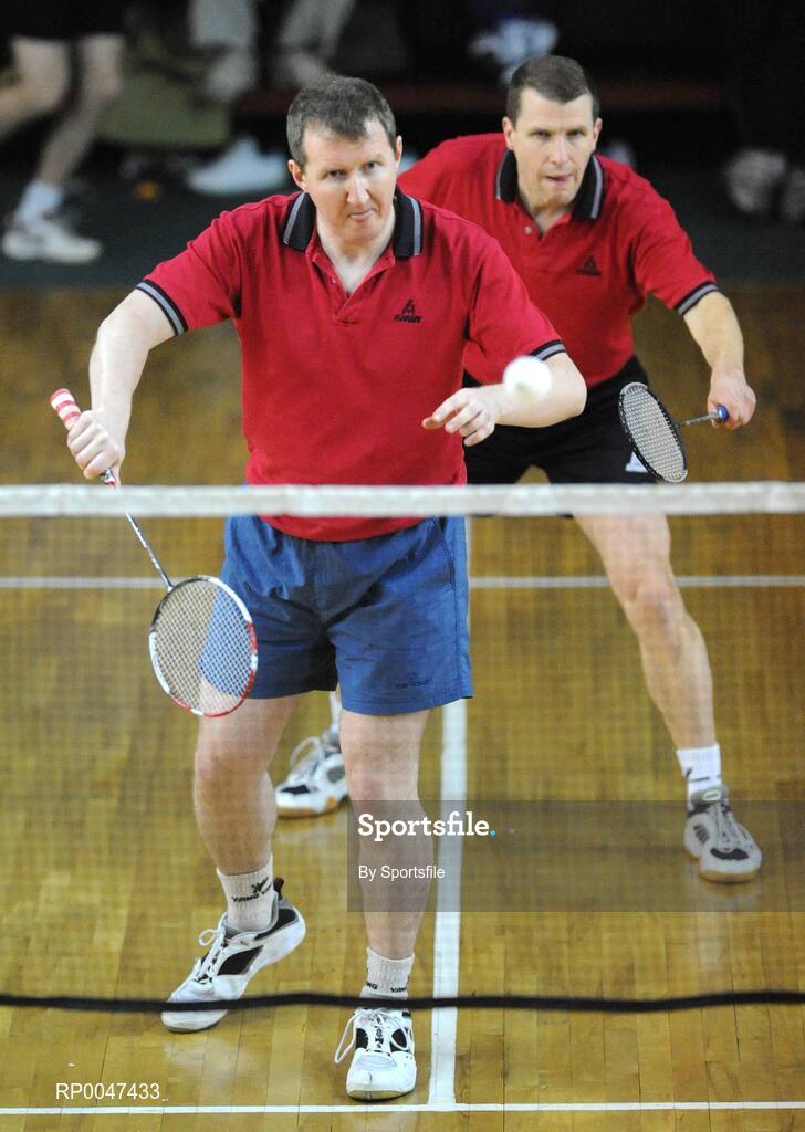 2 February 2008; Graham Henderson, left, and Eugene McKenna in action during the Quarter-Finals of the Mens Senior Doubles. Irish Senior National Badminton Championships 2008, Badminton Centre, Baldoyle, Dublin. Photo by Sportsfile  *** Local Caption ***