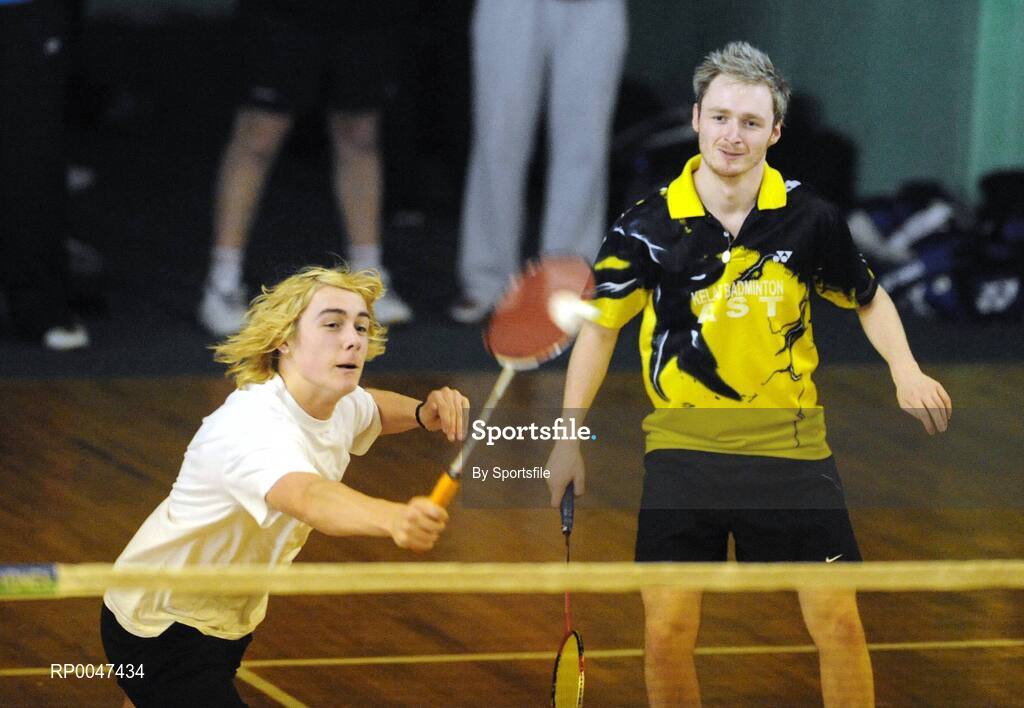 2 February 2008; Luke Moore, left, and Will O'Neill in action during the Quarter-Finals of the Mens Senior Singles. Irish Senior National Badminton Championships 2008, Badminton Centre, Baldoyle, Dublin. Photo by Sportsfile  *** Local Caption ***