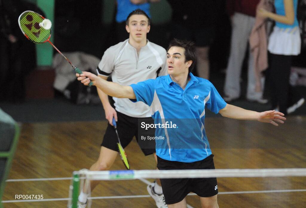 2 February 2008; Scott Evans in action with Matthew Gleave during the Quarter-Finals of the Mens Senior Doubles. Irish Senior National Badminton Championships 2008, Badminton Centre, Baldoyle, Dublin. Photo by Sportsfile  *** Local Caption ***