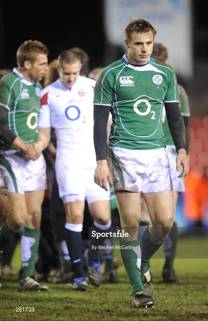 1 February 2008; Tommy Bowe, Ireland A, leaves the field after the match. England Saxons v Ireland A, Welford Road, Leicester, England. Picture credit; Stephen McCarthy / SPORTSFILE