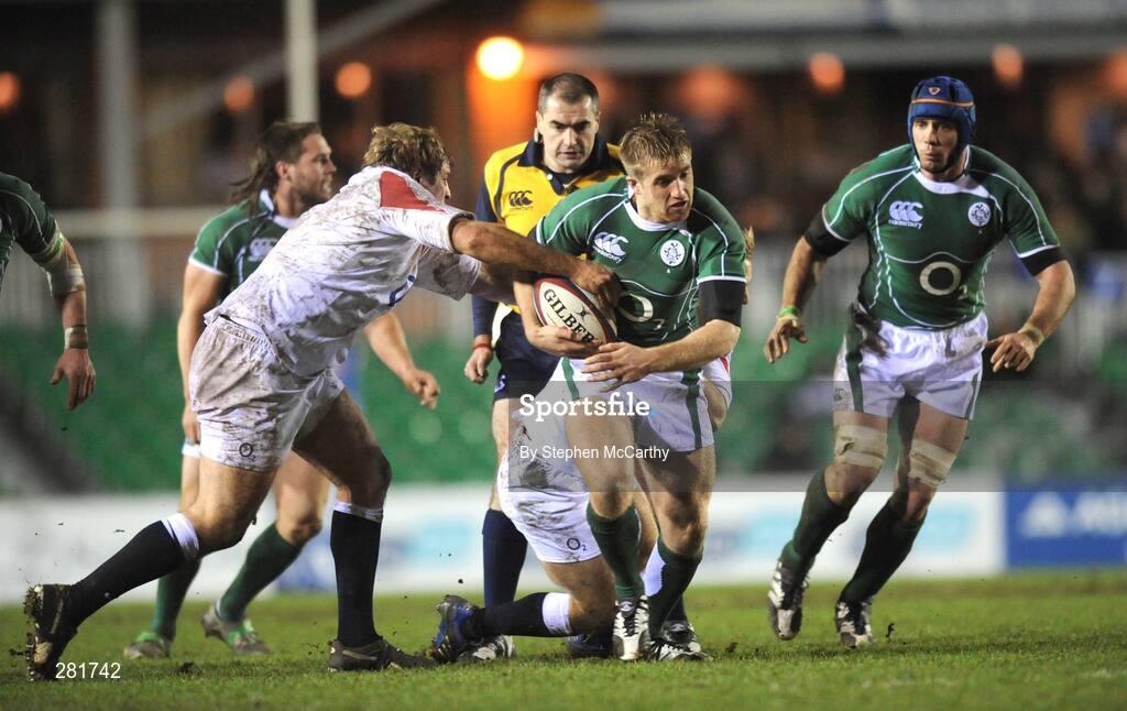 1 February 2008; Luke Fitzgerald, Ireland A, in action against Ollie Smith, England Saxons. England Saxons v Ireland A, Welford Road, Leicester, England. Picture credit; Stephen McCarthy / SPORTSFILE