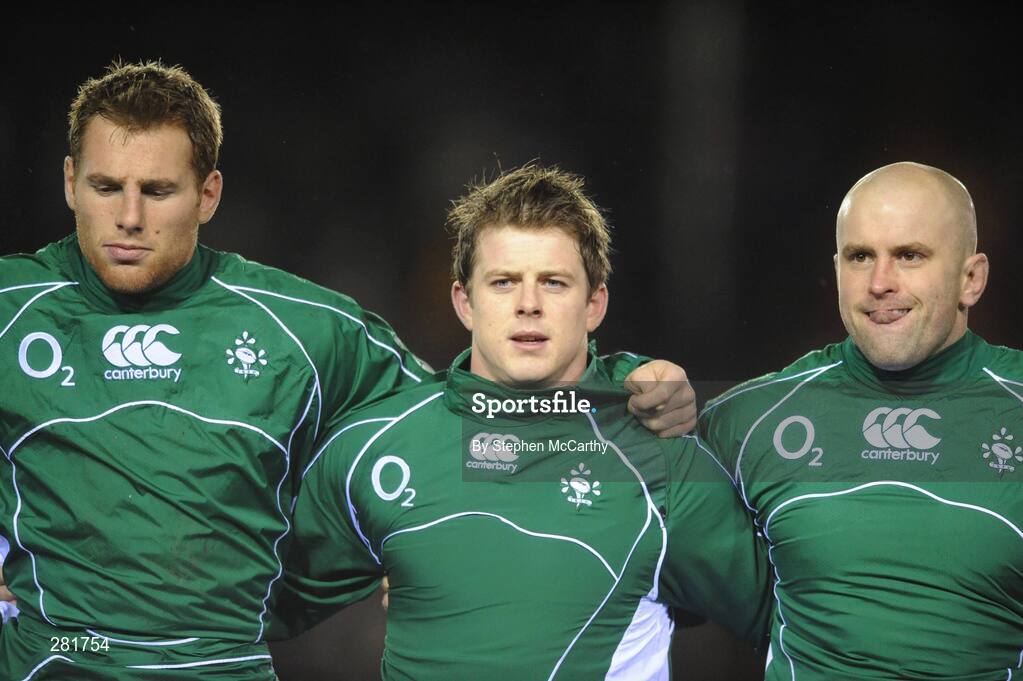 1 February 2008; Gavin Duffy, left, Niall O'Connor, and Adrian Flavin, right, Ireland A, before the game. England Saxons v Ireland A, Welford Road, Leicester, England. Picture credit; Stephen McCarthy / SPORTSFILE