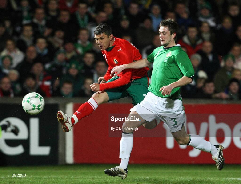 6 February 2008; Zdravko Lazarov, Bulgaria, in action against George McCartney, Northern Ireland. International Friendly, Northern Ireland v Bulgaria, Windsor Park, Belfast, Co. Antrim. Picture credit; Oliver McVeigh / SPORTSFILE