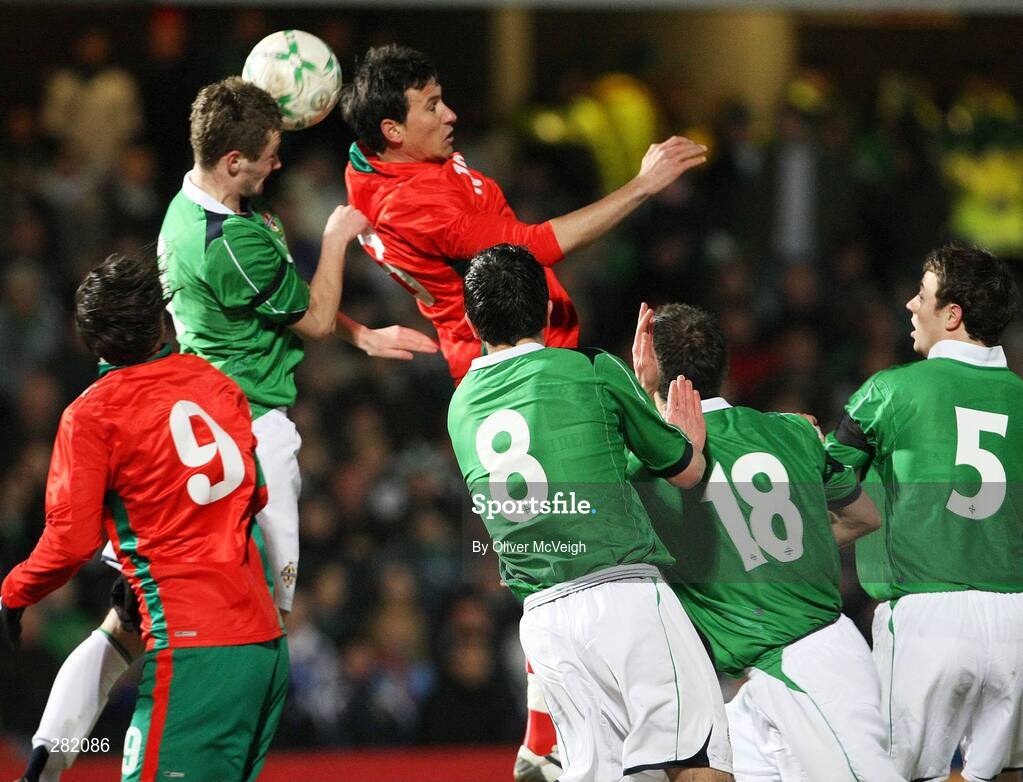 6 February 2008; George McCartney, Northern Ireland, in action against Blagoy Georgiev, Bulgaria. International Friendly, Northern Ireland v Bulgaria, Windsor Park, Belfast, Co. Antrim. Picture credit; Oliver McVeigh / SPORTSFILE