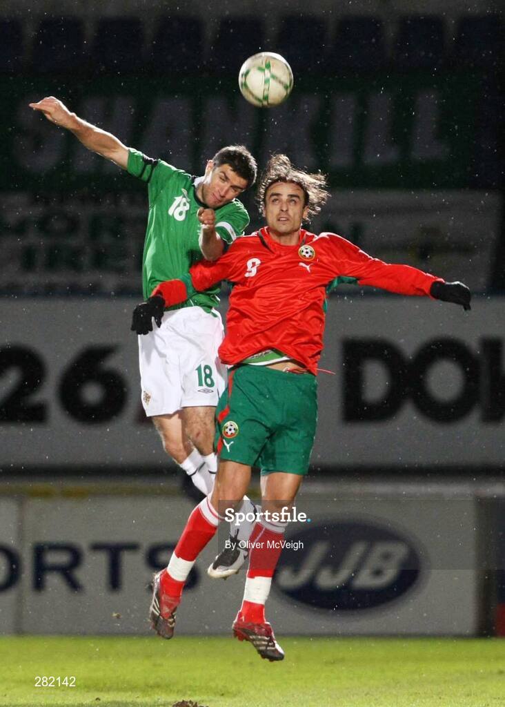 6 February 2008; Aaron Hughes, Northern Ireland, in action against Dimitar Berbatov, Bulgaria. International Friendly, Northern Ireland v Bulgaria, Windsor Park, Belfast, Co. Antrim. Picture credit; Oliver McVeigh / SPORTSFILE