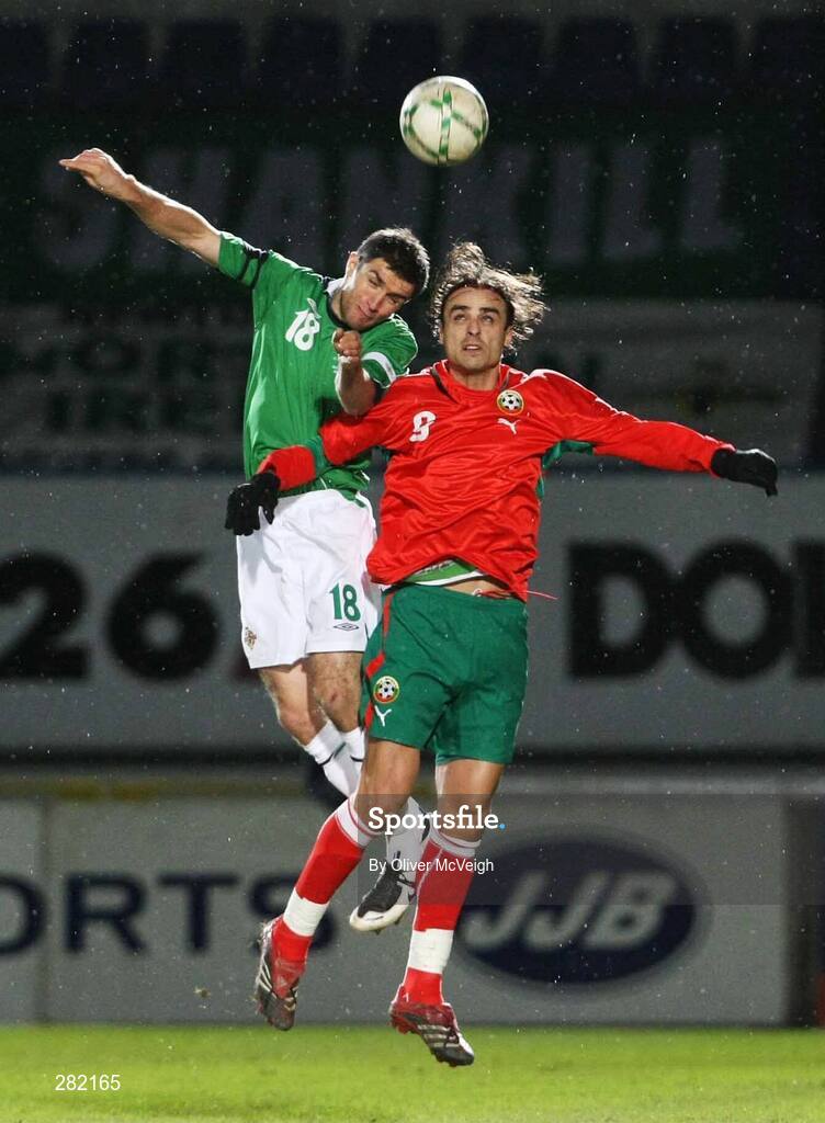 6 February 2008; Aaron Hughes, Northern Ireland, in action against Dimitar Berbatov, Bulgaria. International Friendly, Northern Ireland v Bulgaria, Windsor Park, Belfast, Co. Antrim. Picture credit; Oliver McVeigh / SPORTSFILE