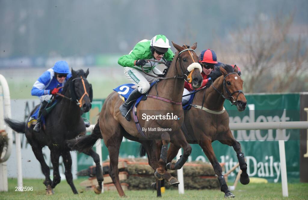 10 February 2008; Personal Column, 2, with Barry Geraghty up, on their way to winning the Betchronicle.com Spring Juvenile Hurdle, ahead of second place Won In The Dark, with Martin Mooney up. Leopardstown, Dublin. Picture credit; Matt Browne  / SPORTSFILE