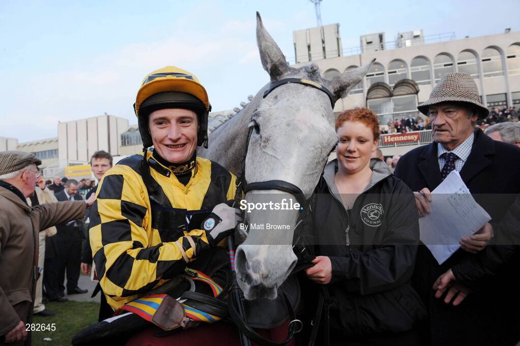 10 February 2008; Darryl Jacob with The Listener after they won the Hennessy Cognac Gold Cup. Leopardstown Racecourse, Dublin. Picture credit; Matt Browne / SPORTSFILE