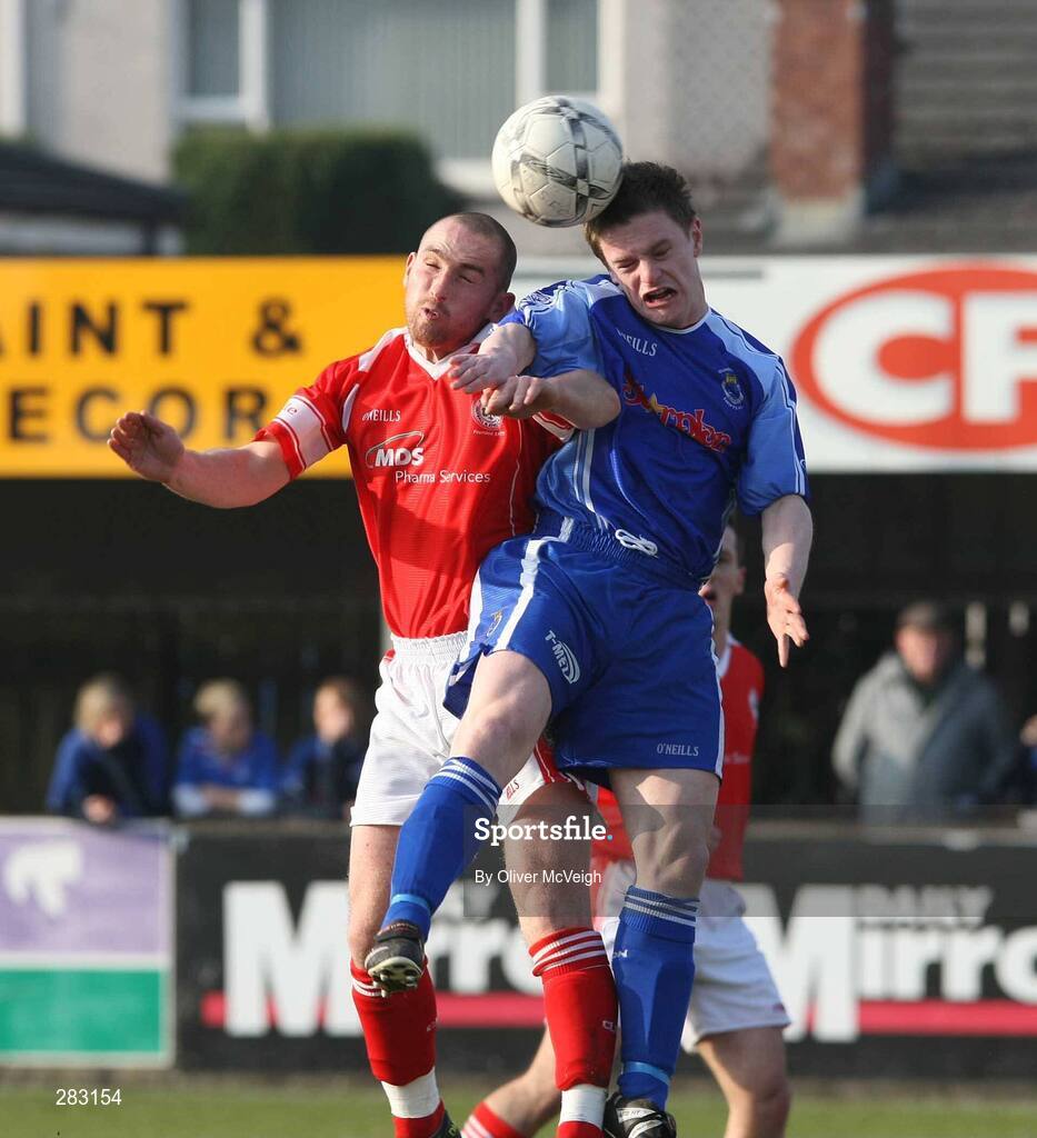 16 February 2008; Jamie Tomelty, Dungannon Swifts, in action against Barry Johnston, Cliftonville. Carnegie League Premier Division, Dungannon Swifts v Cliftonville, Stangmore Park, Dungannon, Co. Tyrone. Picture credit; Oliver McVeigh / SPORTSFILE