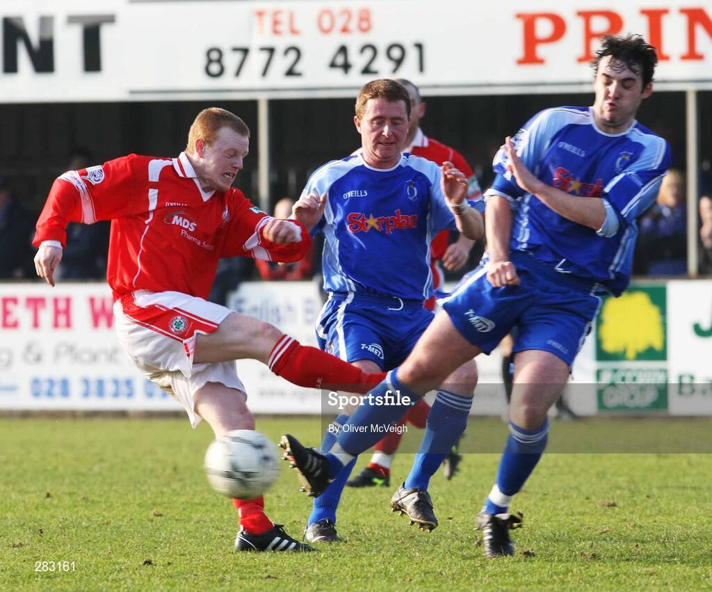 16 February 2008; George McMullan, Cliftonville, in action against Adam McMinn, Dungannon Swifts. Carnegie League Premier Division, Dungannon Swifts v Cliftonville, Stangmore Park, Dungannon, Co. Tyrone. Picture credit; Oliver McVeigh / SPORTSFILE