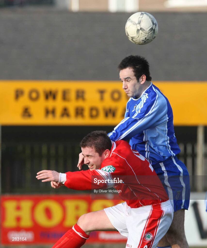 16 February 2008; John Curran, Dungannon Swifts, in action against Chris Scannell, Cliftonville. Carnegie League Premier Division, Dungannon Swifts v Cliftonville, Stangmore Park, Dungannon, Co. Tyrone. Picture credit; Oliver McVeigh / SPORTSFILE