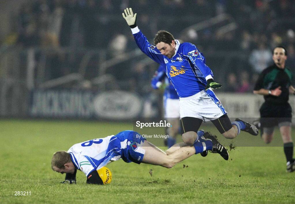 16 February 2008; Dick Clerkin, Monaghan, in action against  Michael  Hannon, Cavan. Allianz National Football League, Division 2, Round 2, Cavan v Monaghan, Kingspan Breffni Park, Cavan. Picture credit; Oliver McVeigh / SPORTSFILE