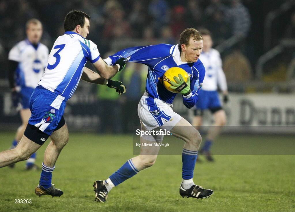 16 February 2008; Keith Fannin, Cavan, in action against John Paul Mone, Monaghan. Allianz National Football League, Division 2, Round 2, Cavan v Monaghan, Kingspan Breffni Park, Cavan. Picture credit; Oliver McVeigh / SPORTSFILE