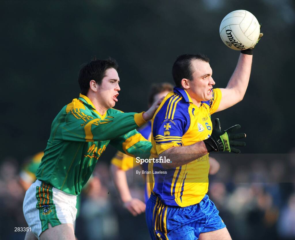 17 February 2008; Enda Kenny, Roscommon, in action against Peadar Byrne, Meath. Allianz National Football League, Division 2, Round 2, Roscommon v Meath, St. Brigid's, Kiltoom, Co. Roscommon. Picture credit; Brian Lawless / SPORTSFILE