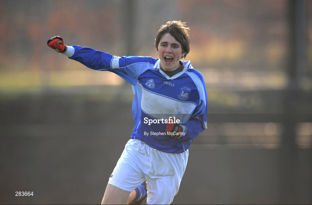 19 February 2008; Stephen Cummins, Old Bawn, celebrates after scoring his side's first goal. Dublin Schools Senior Football B Semi-Final, Old Bawn Community School v Colaiste Eanna, UCD, Belfield, Dublin. Picture credit; Stephen McCarthy / SPORTSFILE
