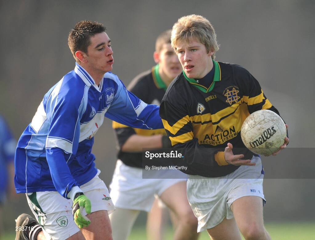 19 February 2008; Gary O'Grady, Colaiste Eanna, in action against Barry Keogh, Old Bawn. Dublin Schools Senior Football B Semi-Final, Old Bawn Community School v Colaiste Eanna, UCD, Belfield, Dublin. Picture credit; Stephen McCarthy / SPORTSFILE