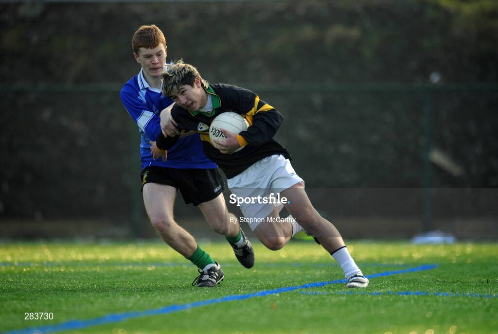 19 February 2008; Darren Soon, Colaiste Eanna, in action against Roy Gilmore, Old Bawn. Dublin Schools Senior Football B Semi-Final, Old Bawn Community School v Colaiste Eanna, UCD, Belfield, Dublin. Picture credit; Stephen McCarthy / SPORTSFILE