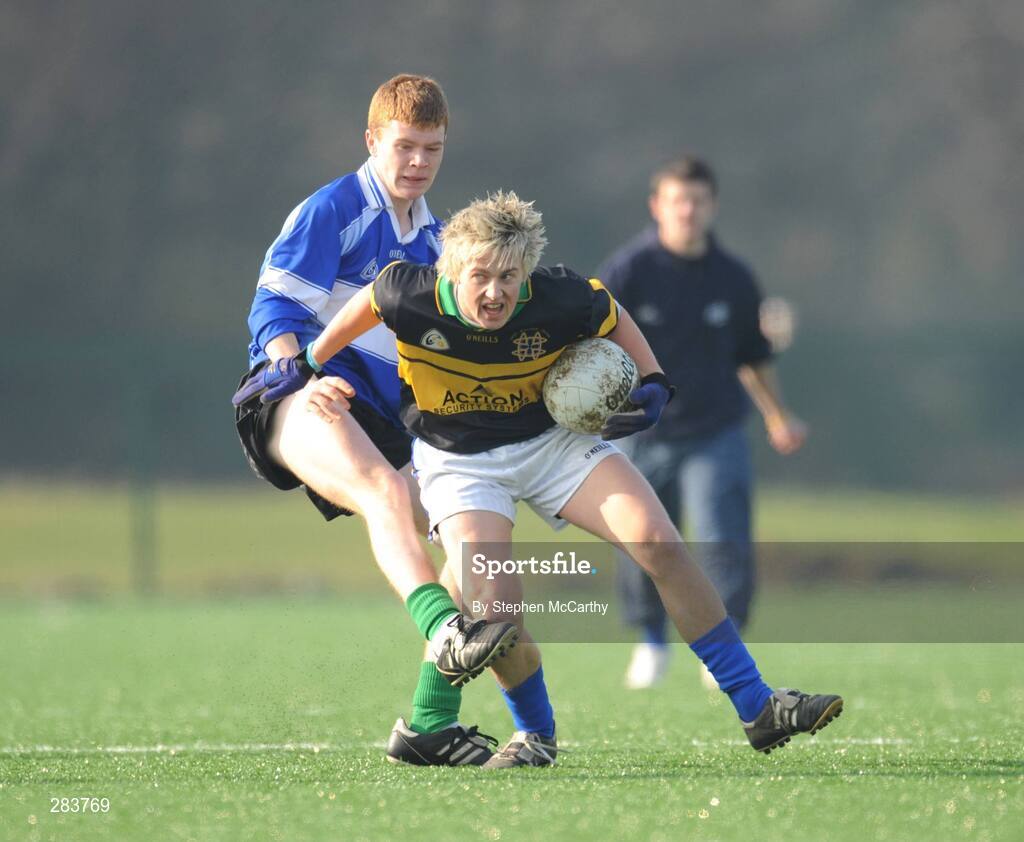 19 February 2008; Finn McGarry, Colaiste Eanna, in action against Roy Gilmore, Old Bawn. Dublin Schools Senior Football B Semi-Final, Old Bawn Community School v Colaiste Eanna, UCD, Belfield, Dublin. Picture credit; Stephen McCarthy / SPORTSFILE