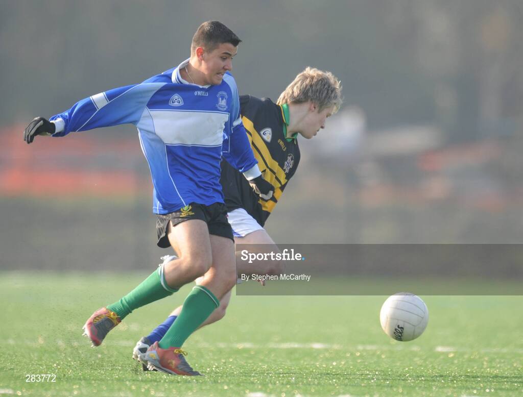 19 February 2008; Barry Keogh, Colaiste Eanna, in action against Dillon Moore, Old Bawn. Dublin Schools Senior Football B Semi-Final, Old Bawn Community School v Colaiste Eanna, UCD, Belfield, Dublin. Picture credit; Stephen McCarthy / SPORTSFILE