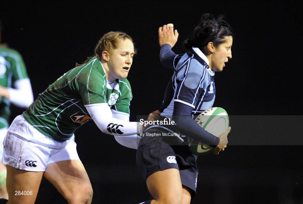 22 February 2008; Cara D'Silva, Scotland, in action against Shannon Houston, Ireland. Women's Six Nations Rugby Championship, Ireland v Scotland, Templeville Road, Dublin. Picture credit: Stephen McCarthy / SPORTSFILE
