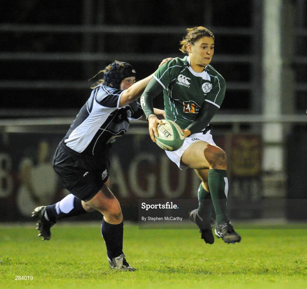 22 February 2008; Jo O'Sullivan, Ireland, is tackled by Beth Dickens, Scotland. Women's Six Nations Rugby Championship, Ireland v Scotland, Templeville Road, Dublin. Picture credit: Stephen McCarthy / SPORTSFILE