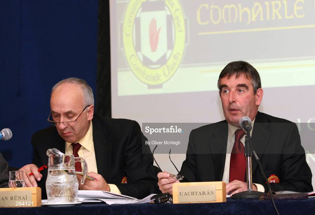 23 February 2008; Secretary Danny Murphy and Chairman Tom Daly during the Ulster Council Convention. Ulster Council Convention, Canal Court Hotel, Newry, Co. Down. Picture credit; Oliver McVeigh / SPORTSFILE