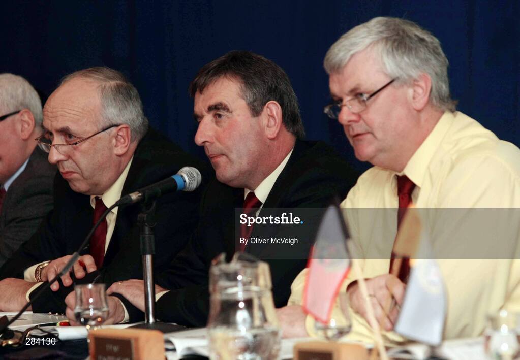 23 February 2008; Secretary Danny Murphy, left, with Chairman Tom Daly, centre, and vice President Aogan Farrell during the Ulster Council Convention. Ulster Council Convention, Canal Court Hotel, Newry, Co. Down. Picture credit; Oliver McVeigh / SPORTSFILE