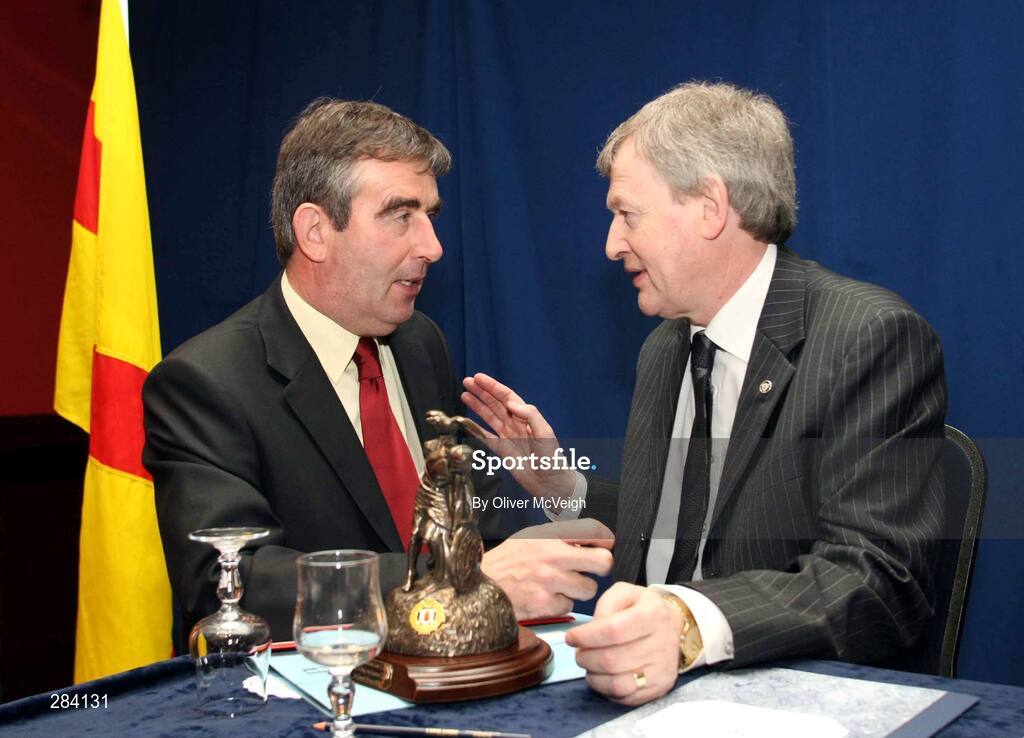 23 February 2008; Chairman Tom Daly with new Ard Stiúrthóir Paraic Duffy, right, speaking during the Ulster Council Convention. Ulster Council Convention, Canal Court Hotel, Newry, Co. Down. Picture credit; Oliver McVeigh / SPORTSFILE