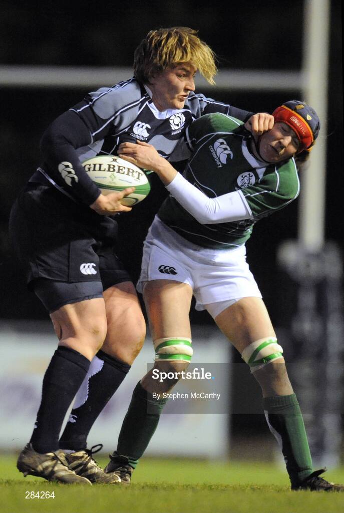 22 February 2008; Jilly McCord, Scotland, is tackled by Caroline Mahon, Ireland. Women's Six Nations Rugby Championship, Ireland v Scotland, Templeville Road, Dublin. Picture credit: Stephen McCarthy / SPORTSFILE