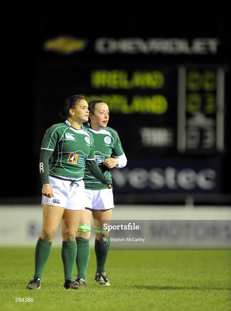 22 February 2008; Jo O'Sullivan, left, and Sinead Ryan, Ireland. Women's Six Nations Rugby Championship, Ireland v Scotland, Templeville Road, Dublin. Picture credit: Stephen McCarthy / SPORTSFILE