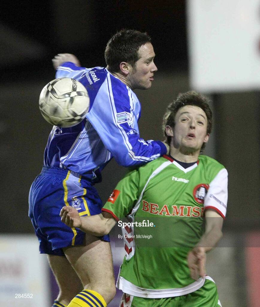 26 February 2008; Dave Mooney, Cork City, in action against Johnny Montgomery, Dungannon Swifts. Setanta Cup, Dungannon Swifts v Cork City, Stangmore Park, Dungannon, Co. Tyrone. Picture credit; Oliver McVeigh / SPORTSFILE
