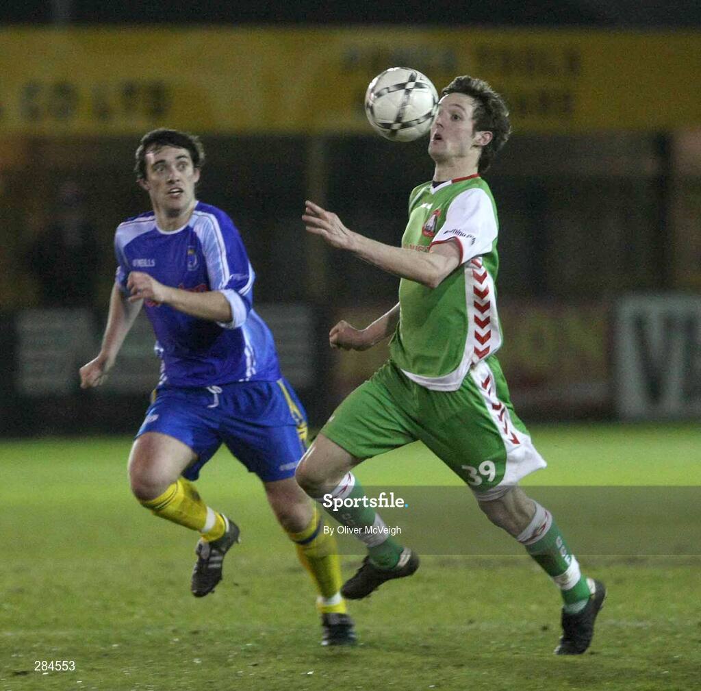 26 February 2008; Dave Mooney, Cork City, in action against John Curran, Dungannon Swifts. Setanta Cup, Dungannon Swifts v Cork City, Stangmore Park, Dungannon, Co. Tyrone. Picture credit; Oliver McVeigh / SPORTSFILE