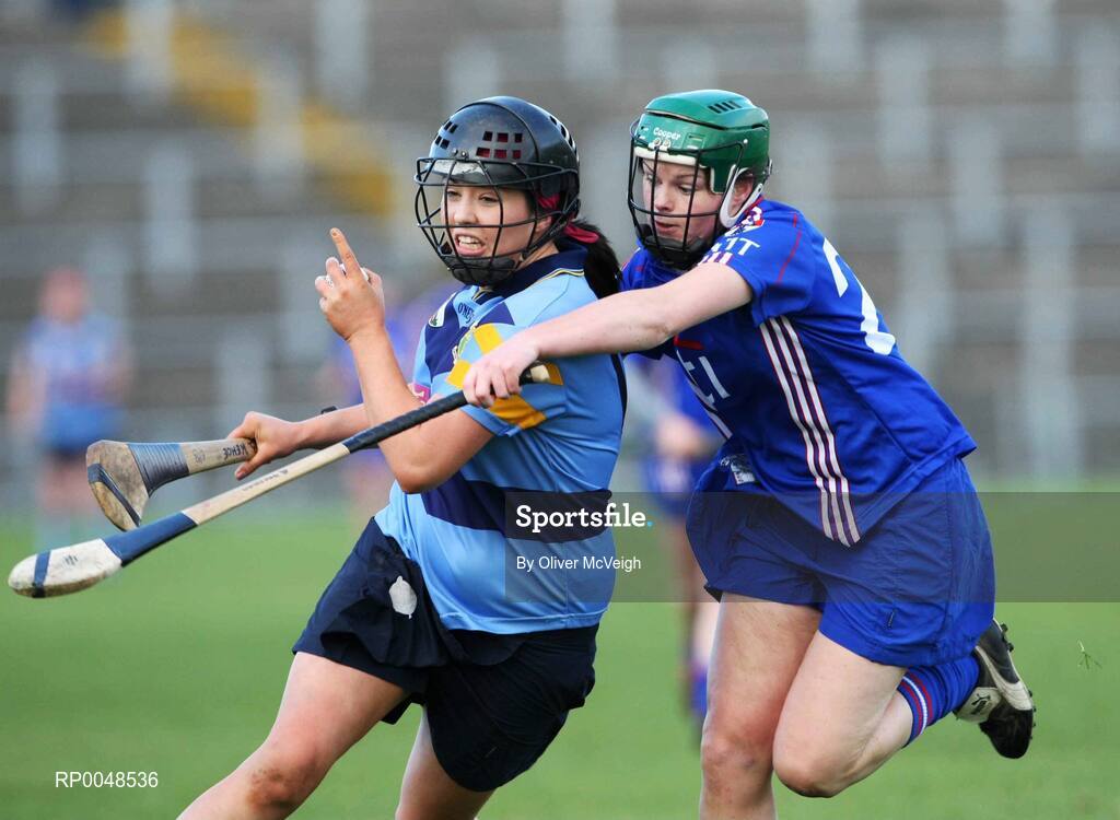24 February 2008; Una Leacy, University College Dublin, in action against Karen Atkinson, Waterford IT. 2008 Ashbourne Cup Final, University College Dublin v Waterford IT, Casement Park, Belfast, Co. Antrim. Picture credit: Oliver McVeigh / SPORTSFILE