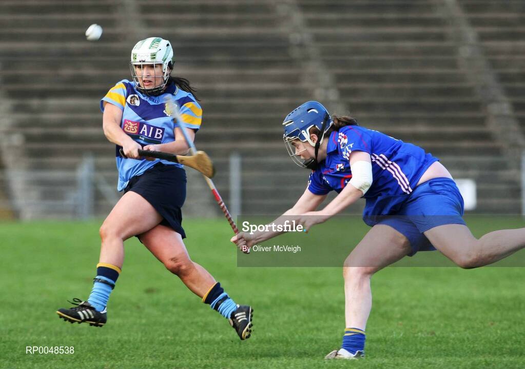 24 February 2008; Emma Dunne, University College Dublin, in action against Jennie Simpson, Waterford IT. 2008 Ashbourne Cup Final, University College Dublin v Waterford IT, Casement Park, Belfast, Co. Antrim. Picture credit: Oliver McVeigh / SPORTSFILE