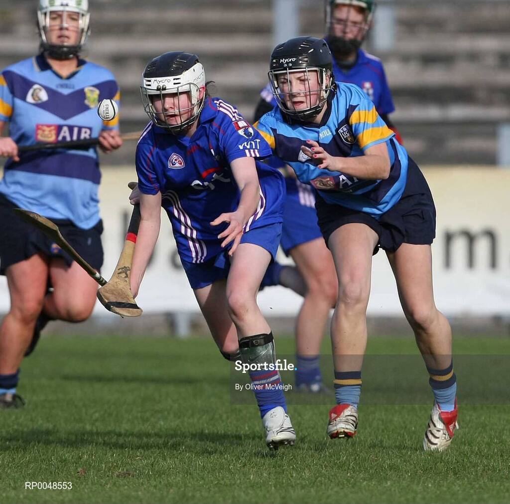 24 February 2008; Michelle Quilty, Waterford IT, in action against Mary Leacy, University College Dublin. 2008 Ashbourne Cup Final, University College Dublin v Waterford IT, Casement Park, Belfast, Co. Antrim. Picture credit: Oliver McVeigh / SPORTSFILE