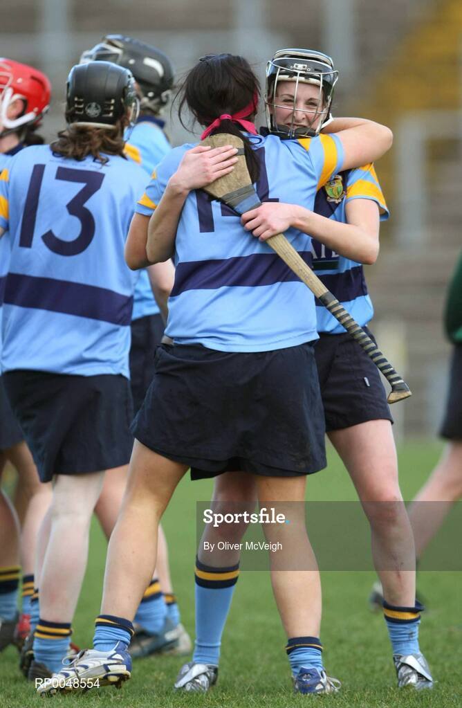 24 February 2008; University College Dublin's Susie O'Carroll and Una Leacy celebrate victory. 2008 Ashbourne Cup Final, University College Dublin v Waterford IT, Casement Park, Belfast, Co. Antrim. Picture credit: Oliver McVeigh / SPORTSFILE