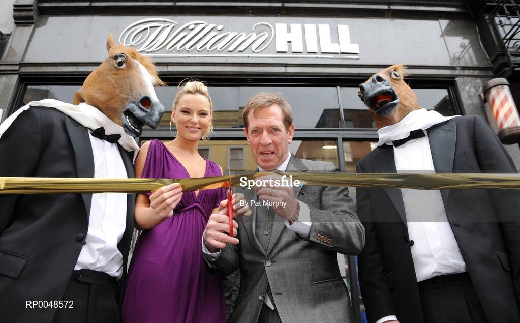 25 February 2008; At the reopening of the newly refurbished William Hill Bookmakers branch on Dame Street, Dublin, are Sarah Morrissey, Miss Ireland 2006, and horse racing personality Derek Thompson. William Hill Bookmakers, Dame Street, Dublin. Picture credit: Pat Murphy / SPORTSFILE