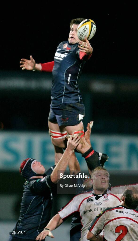 29 February 2008; James Bater, Llanelli Scarlets, wins possession in the lineout. Magners League, Ulster v Llanelli Scarlets, Ravenhill Park, Belfast, Co. Antrim. Picture credit: Oliver McVeigh / SPORTSFILE