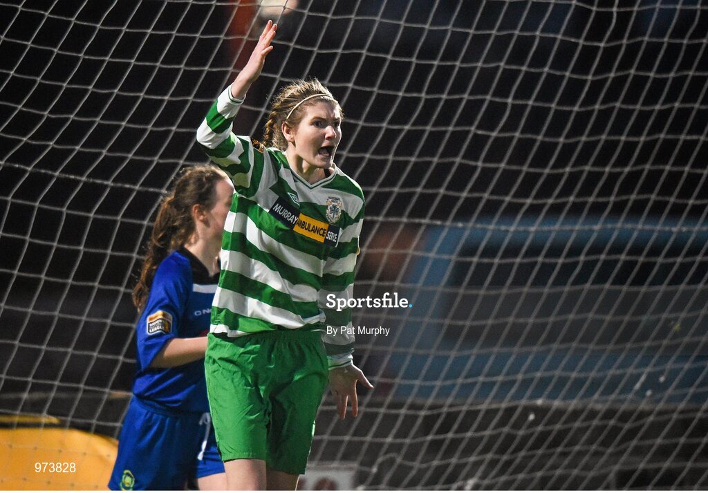14 March 2015; Yvonne Hedien, Castlebar Celtic, celebrates after scoring against Peamount United. Continental Tyres Women's National League, Castlebar Celtic v Peamount United, Celtic Park, Castlebar, Co. Mayo. Picture credit: Pat Murphy / SPORTSFILE