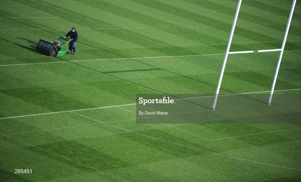 19 February 2008; A general view of groundsman cutting grass at Croke Park before the RBS Six Nations game between Ireland and Scotland on Saturday. Croke Park, Dublin. Picture credit; David Maher / SPORTSFILE