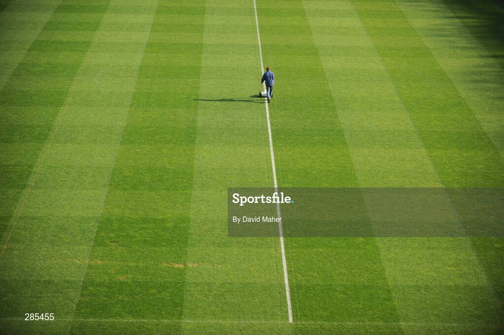 19 February 2008; A general view of groundsman cutting grass at Croke Park before the RBS Six Nations game between Ireland and Scotland on Saturday. Croke Park, Dublin. Picture credit; David Maher / SPORTSFILE