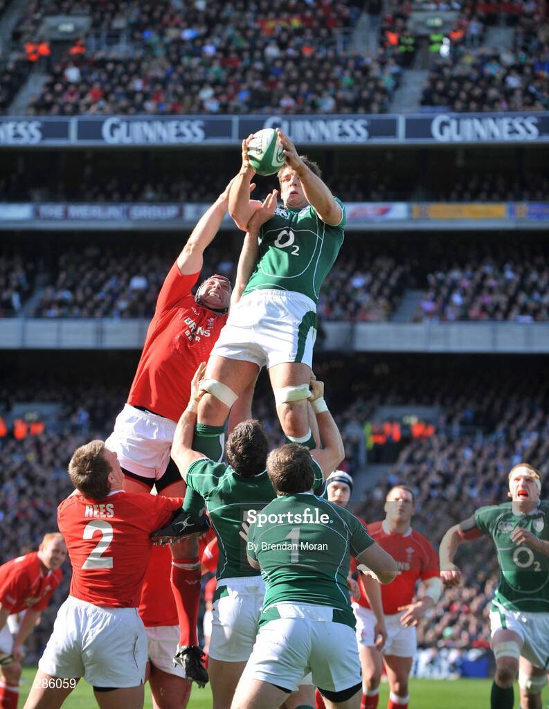 8 March 2008; Donncha O'Callaghan, Ireland, wins possession in the lineout. RBS Six Nations Rugby Championship, Ireland v Wales, Croke Park, Dublin. Picture credit: Brendan Moran / SPORTSFILE