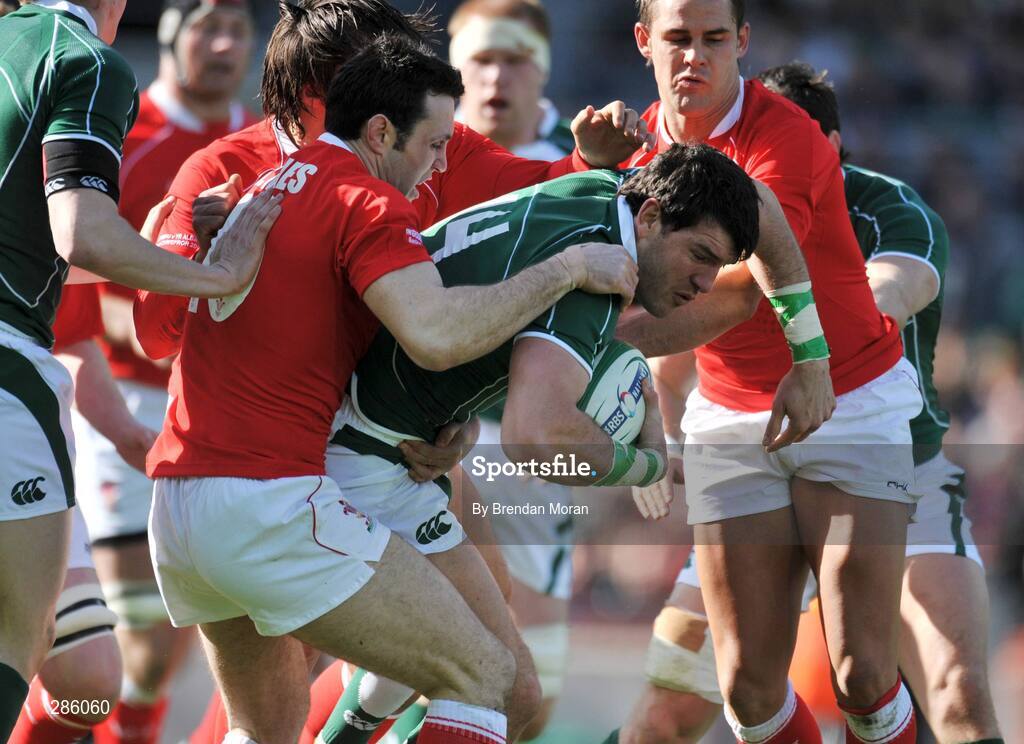 8 March 2008; Shane Horgan, Ireland, is tackled by Stephen Jones, Wales. RBS Six Nations Rugby Championship, Ireland v Wales, Croke Park, Dublin. Picture credit: Brendan Moran / SPORTSFILE