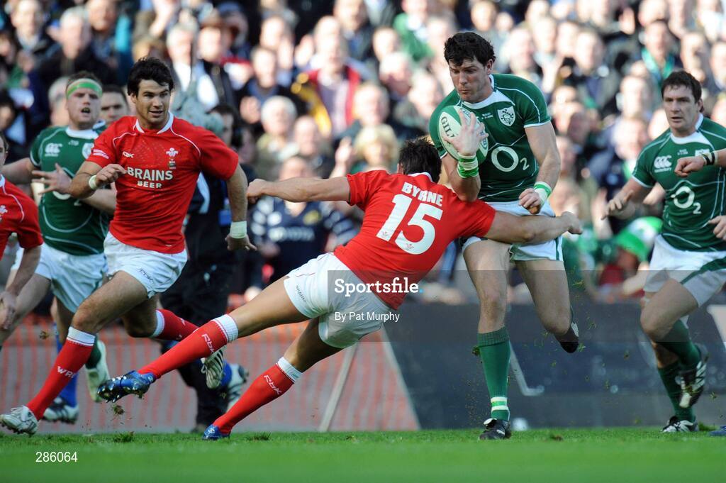 8 March 2008; Shane Horgan, Ireland, in action against Lee Byrne, Wales. RBS Six Nations Rugby Championship, Ireland v Wales, Croke Park, Dublin. Picture credit: Pat Murphy / SPORTSFILE *** Local Caption ***