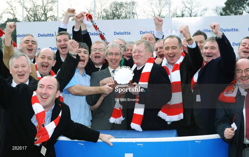 10 February 2008; The Goat Racing Syndicate with Charlie Chawke, centre, celebrate winning the Deloitte Novice Hurdle with Forpadydeplasterer. Leopardstown Racecourse, Dublin. Picture credit; Matt Browne / SPORTSFILE
