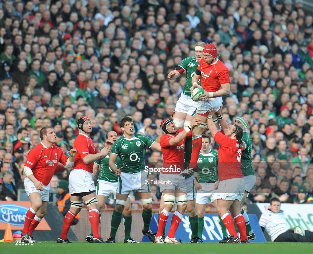 8 March 2008; Alun-Wyn Jones, Wales, wins possession in the lineout against Ireland's Paul O'Connell. RBS Six Nations Rugby Championship, Ireland v Wales, Croke Park, Dublin. Picture credit: Pat Murphy / SPORTSFILE *** Local Caption ***