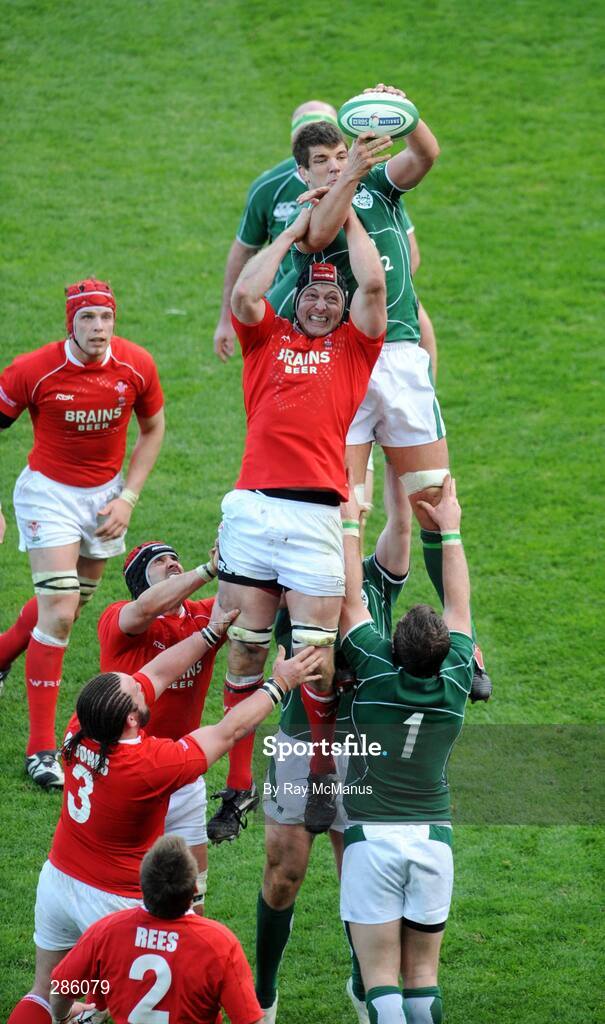 8 March 2008; Donnacha O'Callaghan, Ireland, wins possession in the line out from Ian Gough, Wales, who conceeded a penalty for holding. RBS Six Nations Rugby Championship, Ireland v Wales, Croke Park, Dublin. Picture credit: Ray McManus / SPORTSFILE