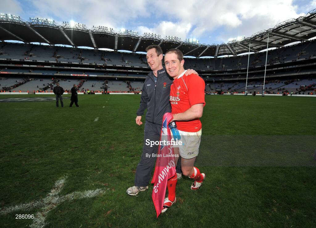8 March 2008; Try scorer Shane Williams, Wales, with backs coach Rob Howley after winning the Triple Crown. RBS Six Nations Rugby Championship, Ireland v Wales, Croke Park, Dublin. Picture credit: Brian Lawless / SPORTSFILE