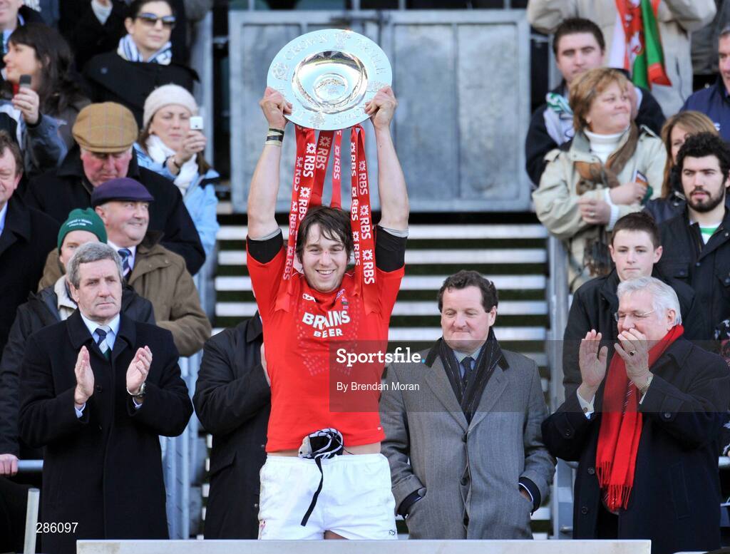 08 March 2008; Wales captain Ryan Jones lifts the Triple Crown trophy after the game. RBS Six Nations Rugby Championship, Ireland v Wales, Croke Park, Dublin. Picture credit: Brendan Moran / SPORTSFILE
